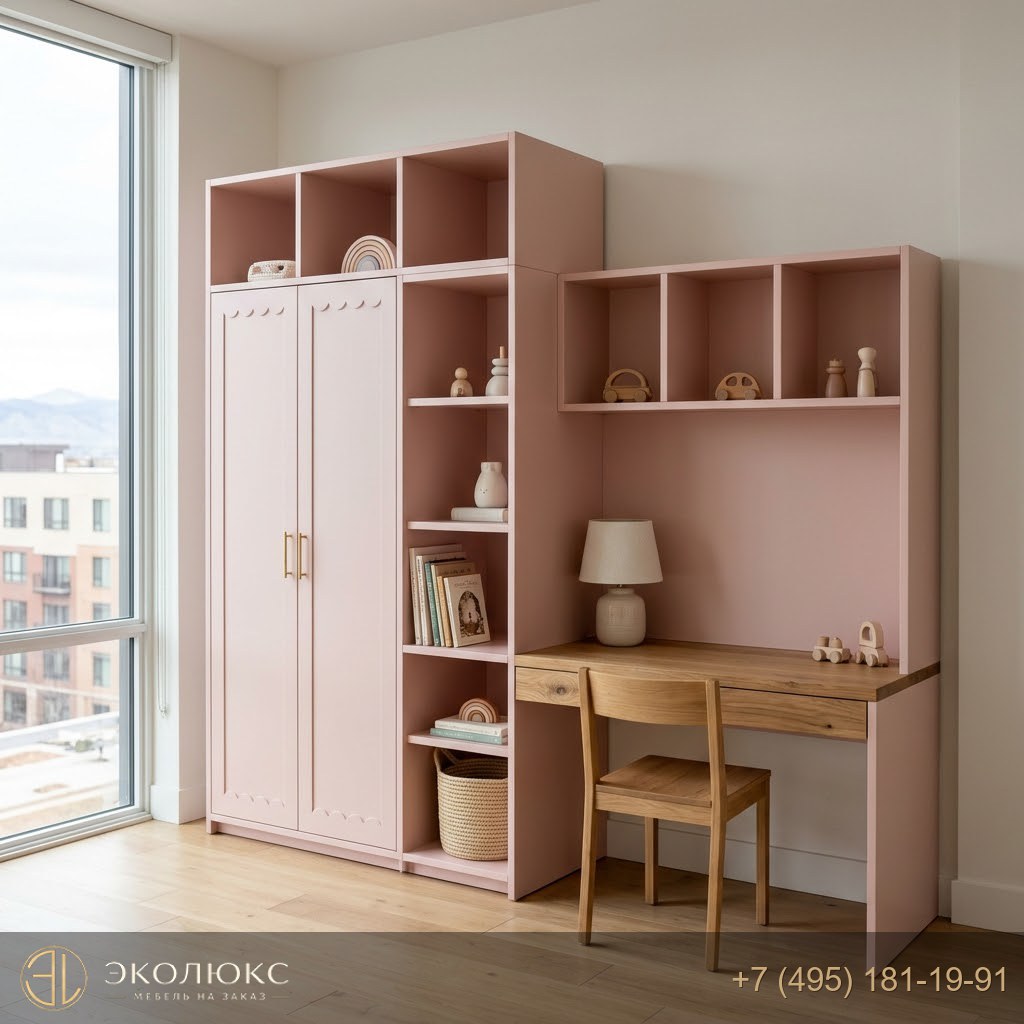 Детский гарнитур с рабочей зоной Аскетта в пастельных тонах